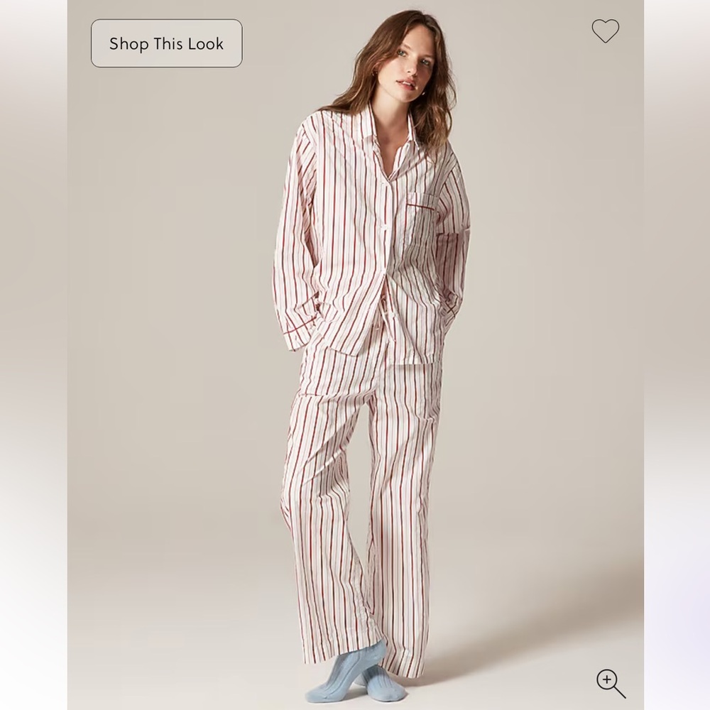 J Crew Poplin Cotton Red Striped Pajama Set